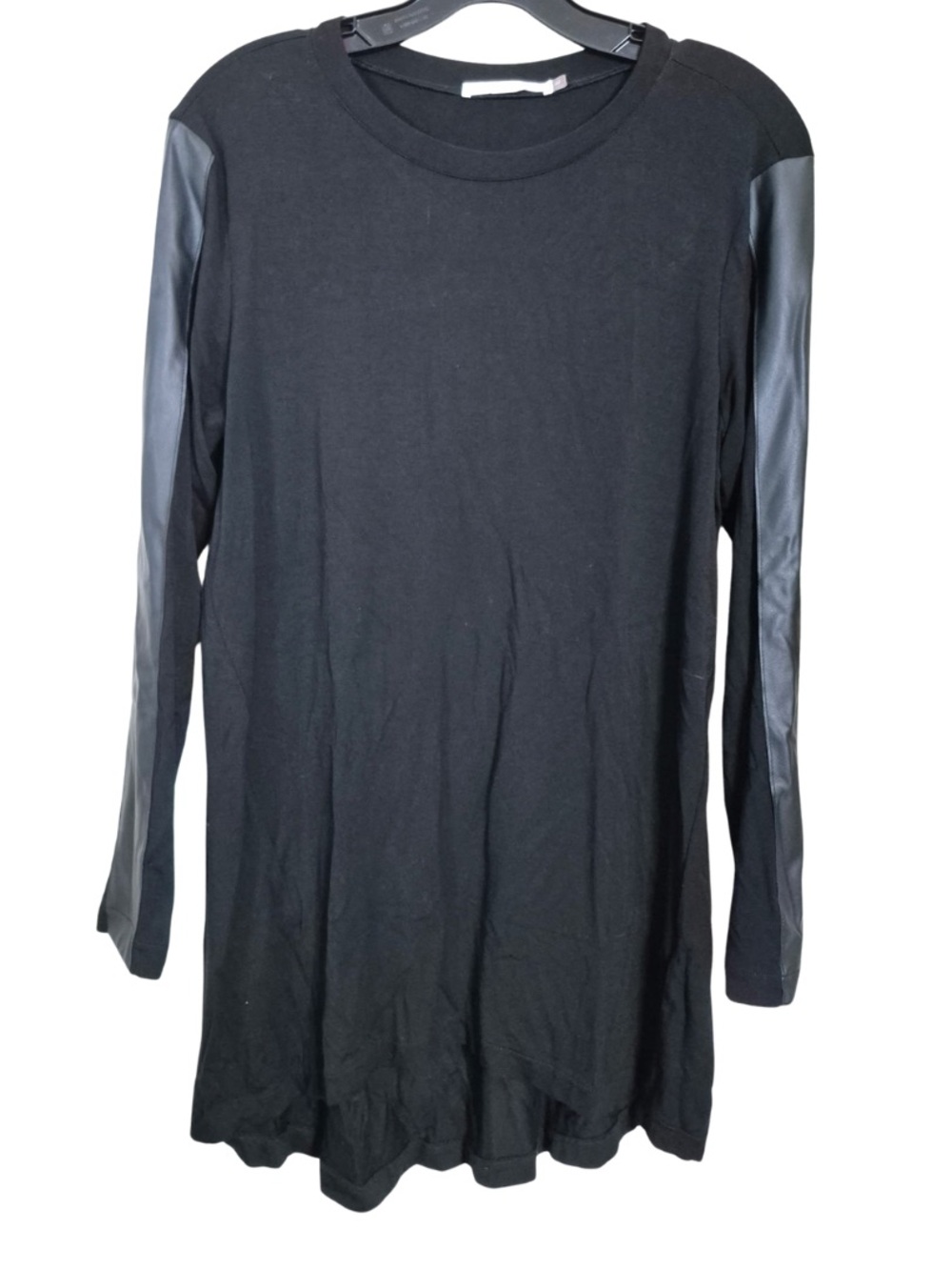 ELAINE KIM Roland Leather Sleeve Tunic in Black
